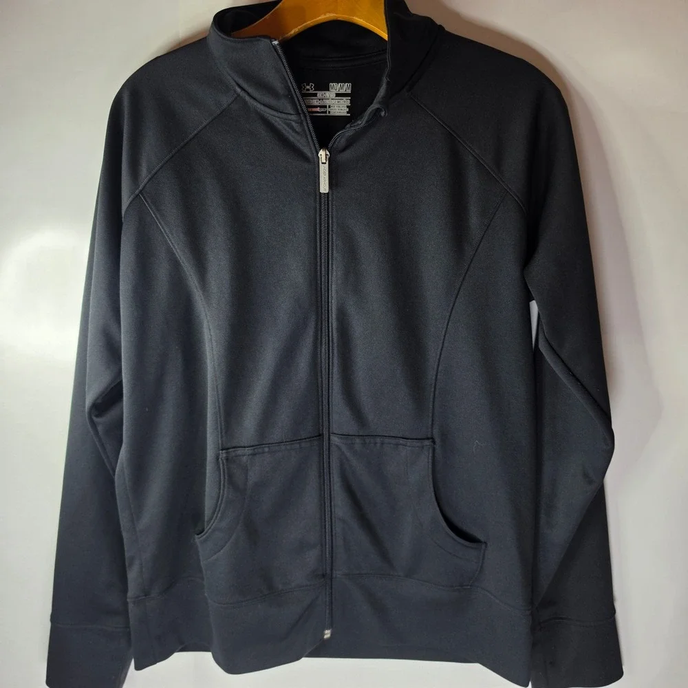 Under Armour Womens Black AllSeasonGear Full Zip Track Jacket Semi Fitted MD M